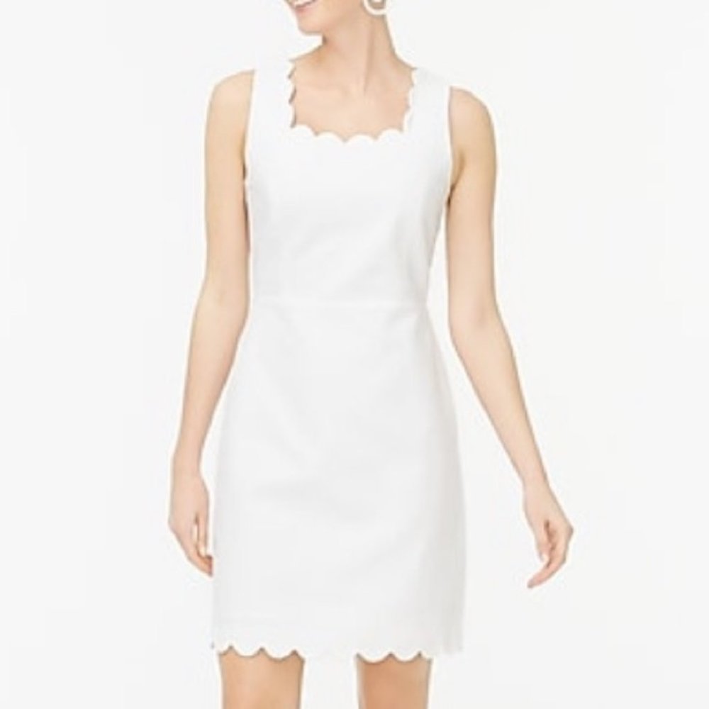 J. Crew White Scallop-Edge Sleeveless Midi Dress